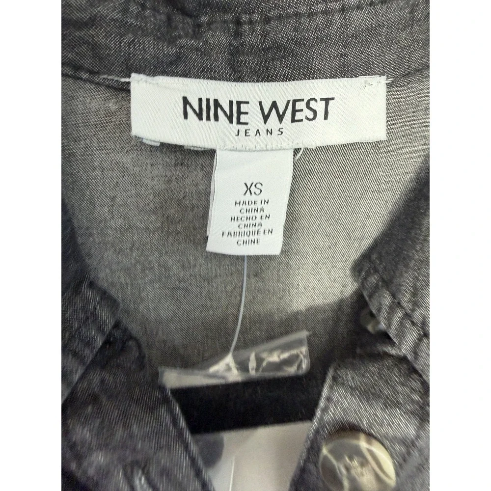 NWT Nine West Black Denim Long Sleeved Collared Dress Size XS‎  Western Cowgirl